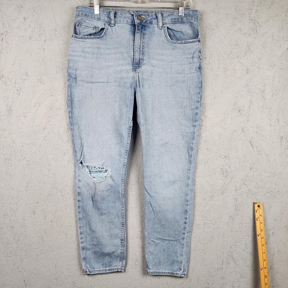 Lee Jeans Womens 12 Light Wash Blue High Rise Skinny Ankle Slim Fit Distressed